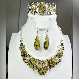 Unique Set! Atlantisite Jasper 925 Large Gemstone Necklace Bracelet & Earrings